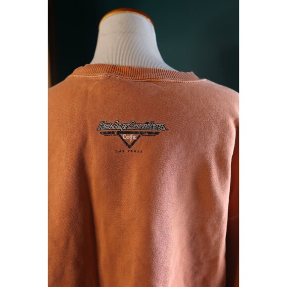Vintage 90s Harley Davidson Orange Crewneck Sweatshirt Las Vegas Cafe Men’s - Picture 7 of 11